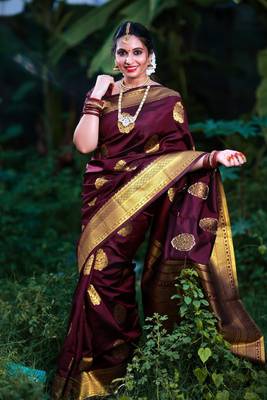 WINE UNIQUE PRETTY JACQUARD SAREE 1