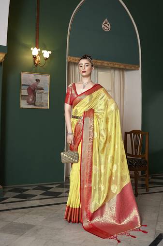 Elora orgazna silk jacquard designer saree for women (yellow)