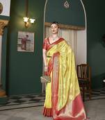 Elora orgazna silk jacquard designer saree for women (yellow)