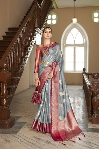 Elora orgazna silk jacquard designer saree for women (grey)