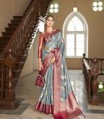 Elora orgazna silk jacquard designer saree for women (grey)