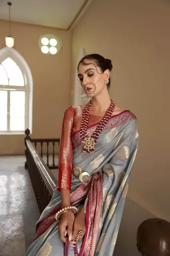 Elora orgazna silk jacquard designer saree for women (grey)