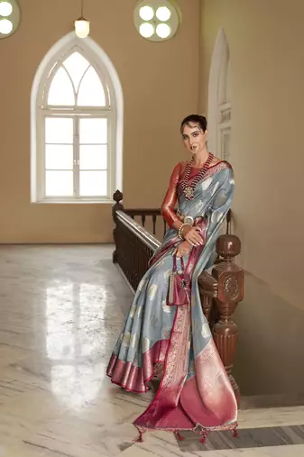 Elora orgazna silk jacquard designer saree for women (grey)