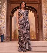 Black  Zebra Print Ruffle Saree