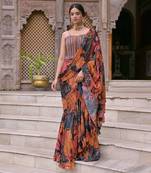 Multi Color Tiger Print Ruffle Saree