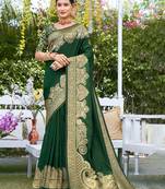 Sangam prints green silk siroski stone work traditional tassels saree