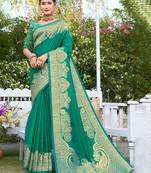 Sangam prints sea green silk siroski stone work traditional tassels saree