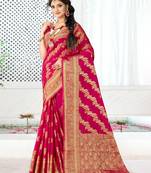 Sangam Prints Magenta Silk Siroski Stone Work Traditional Tassels Saree