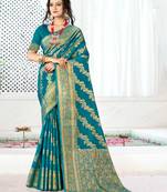 Sangam Prints Sea Green Silk Siroski Stone Work Traditional Tassels Saree