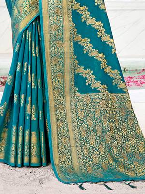 Sangam Prints Sea Green Silk Siroski Stone Work Traditional Tassels Saree 3
