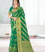 Sangam Prints Green Silk Siroski Stone Work Traditional Tassels Saree