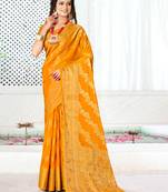 Sangam Prints Yellow Silk Siroski Stone Work Traditional Tassels Saree