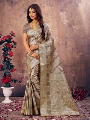 Sangam Prints Grey South Silk Rich Pallu Silk Traditional Tassels Saree 1