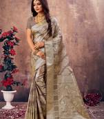 Sangam Prints Grey South Silk Rich Pallu Silk Traditional Tassels Saree