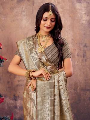 Sangam Prints Grey South Silk Rich Pallu Silk Traditional Tassels Saree 2