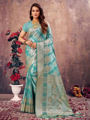 Sangam Prints Sky Blue South Silk Rich Pallu Silk Traditional Tassels Saree 1