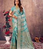 Sangam Prints Sky Blue South Silk Rich Pallu Silk Traditional Tassels Saree