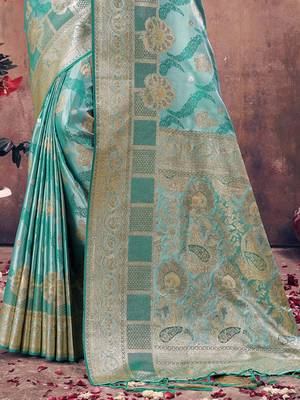 Sangam Prints Sky Blue South Silk Rich Pallu Silk Traditional Tassels Saree 3