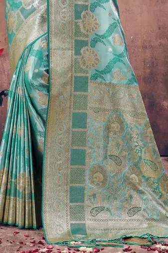 Sangam Prints Sky Blue South Silk Rich Pallu Silk Traditional Tassels Saree