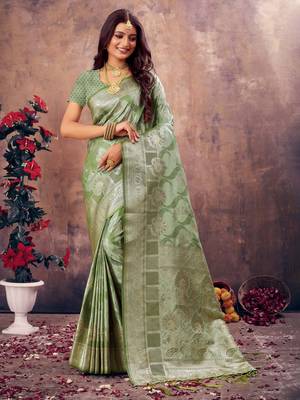 Sangam Prints Green South Silk Rich Pallu Silk Traditional Tassels Saree 1