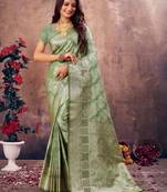 Sangam Prints Green South Silk Rich Pallu Silk Traditional Tassels Saree