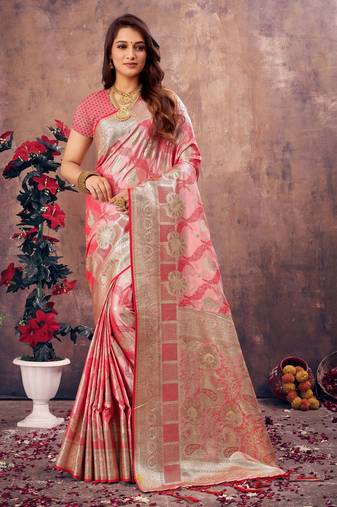 Sangam Prints Pink South Silk Rich Pallu Silk Traditional Tassels Saree