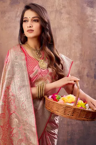 Sangam Prints Pink South Silk Rich Pallu Silk Traditional Tassels Saree