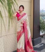 OFF WHITE ADORABLE JACQUARD SAREE