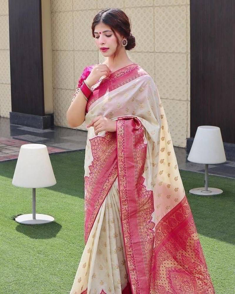OFF WHITE ADORABLE JACQUARD SAREE