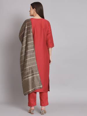   women kurta and trousers pant set silk blend 2