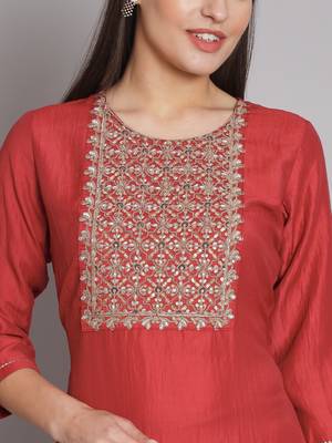   women kurta and trousers pant set silk blend 3