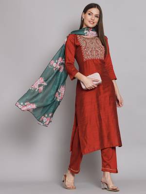   women flared kurta and trousers pant set silk blend 1