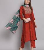   women flared kurta and trousers pant set silk blend
