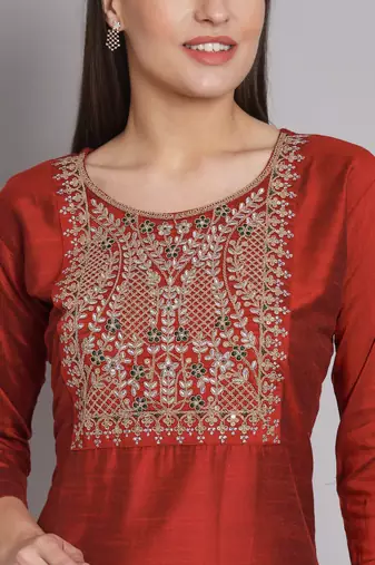  women flared kurta and trousers pant set silk blend