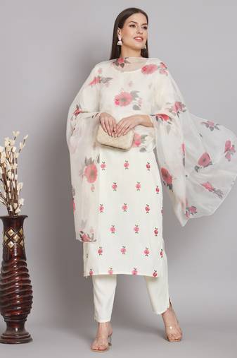   women kurta and trousers pant set cotton blend