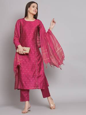 women kurta and trouser duppata set chanderi modal butti 1