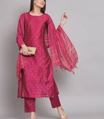  women kurta and trouser duppata set chanderi modal butti