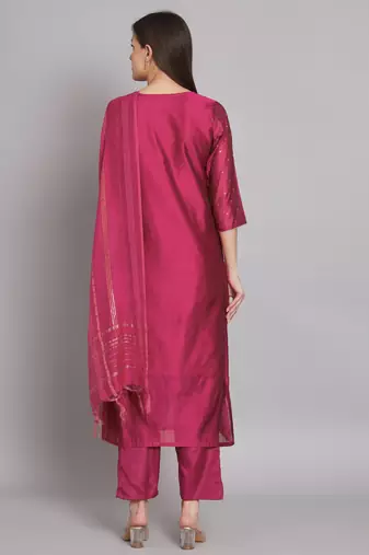 women kurta and trouser duppata set chanderi modal butti