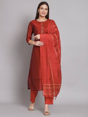  women kurta and trouser duppata set chanderi modal butti 1