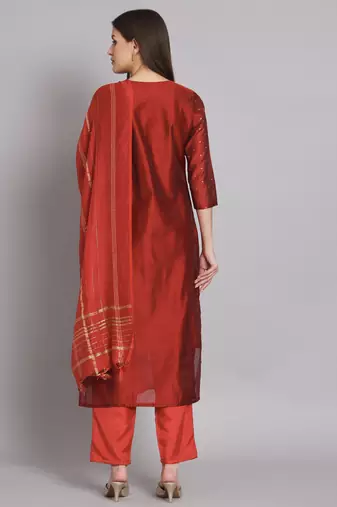  women kurta and trouser duppata set chanderi modal butti