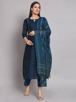  women kurta and trouser duppata set chanderi modal butti 1