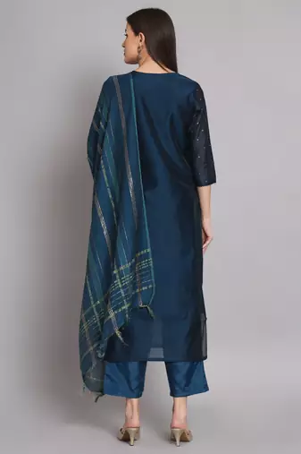  women kurta and trouser duppata set chanderi modal butti