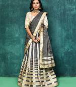 Elora silk zari weaving work semi stitched lehenga for women (Black & Cream)