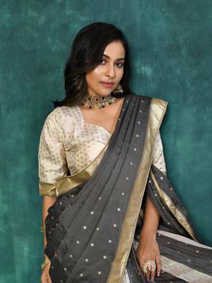 Elora silk zari weaving work semi stitched lehenga for women (Black & Cream) 2