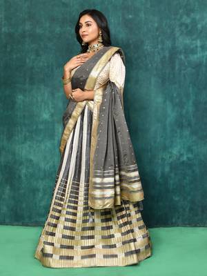 Elora silk zari weaving work semi stitched lehenga for women (Black & Cream) 3