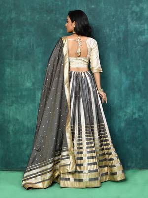 Elora silk zari weaving work semi stitched lehenga for women (Black & Cream) 4