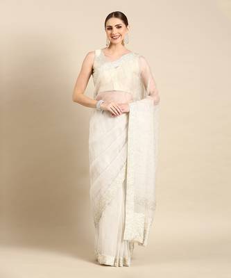 Ivory silk organza embellished saree 1