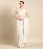Ivory silk organza embellished saree
