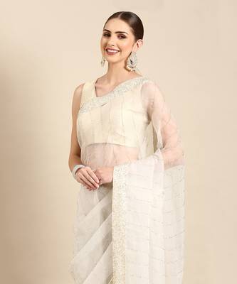 Ivory silk organza embellished saree 2