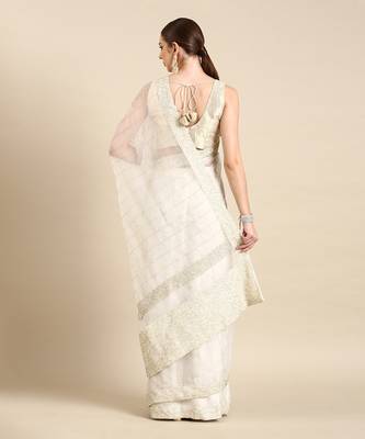Ivory silk organza embellished saree 3